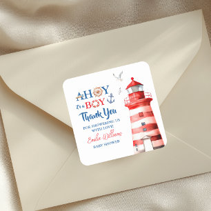 Sticker Carré Doux Blanc Bleu Rouge Marin Ahoy Garçon Merci