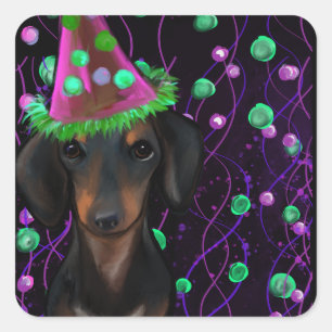 Sticker Carré Doxie noir et feu