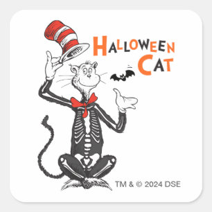 Sticker Carré Dr. Seuss Chat Chapeauté Halloween