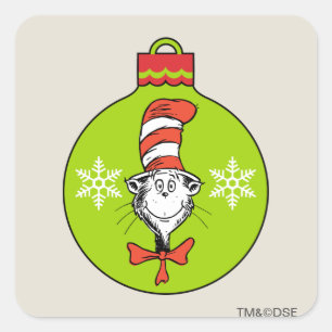 Sticker Carré Dr. Seuss Grinch Chapeau de Chat Ornement