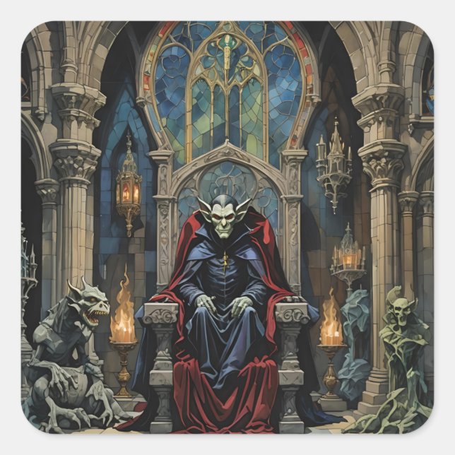 Sticker Carré Dracula Vampire dans le château (Devant)