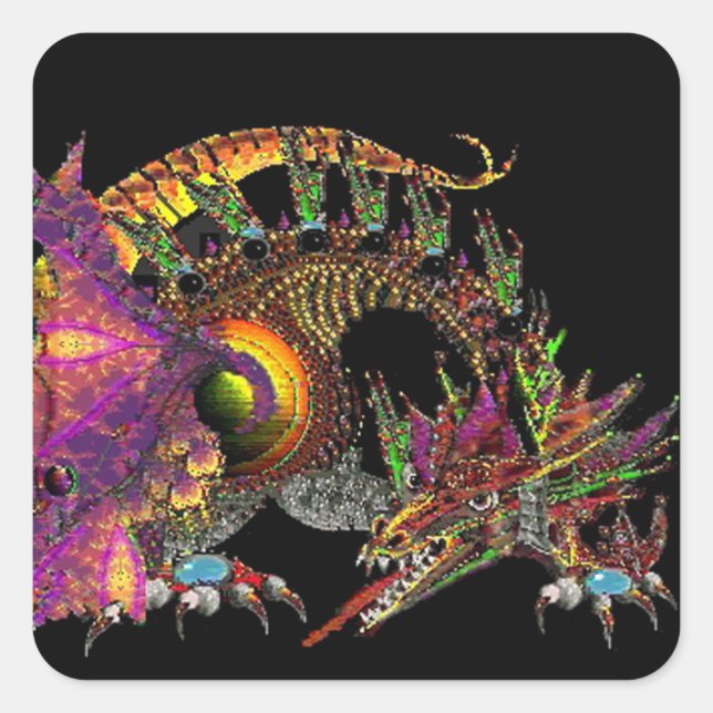 STICKER CARRÉ DRAGO / DRAGON D'OR IMAGINAIRE EN PURPLE ET NOIR (Devant)