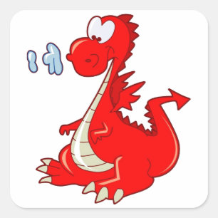 Sticker Carré dragon302 CARTOON ROUGE DRAGON CUTE HAPPY KIDS GRA