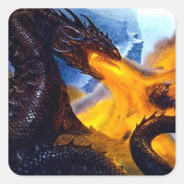 Sticker Carré Dragon au feu avec Beowulf