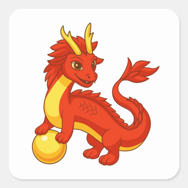 Sticker Carré Dragon Chinois Rouge (Devant)