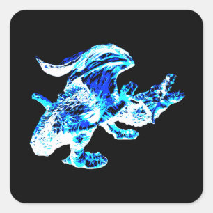 Sticker Carré Dragon de Givre Bleu Créature Fantastique de Glace