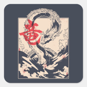 Sticker Carré Dragon de mer japonais