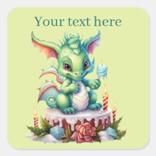 Sticker Carré dragon de Noël fête gâteau d'anniversaire ajouter 
