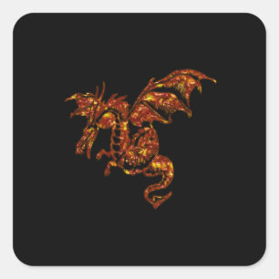 Sticker Carré Dragon flamboyant sur noir
