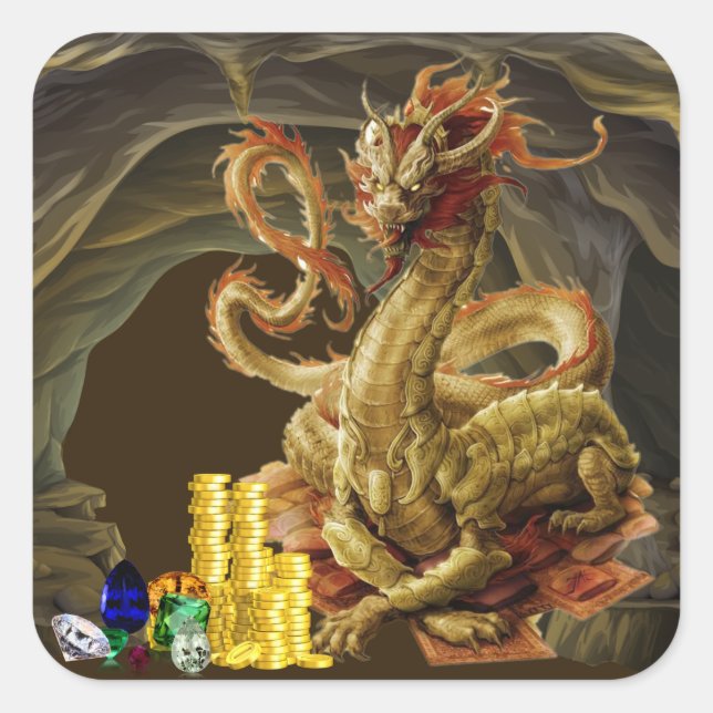 Sticker Carré Dragon Guards Or et bijoux (Devant)