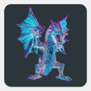 Sticker Carré Dragon mythique d'art créature frappante de feu bl