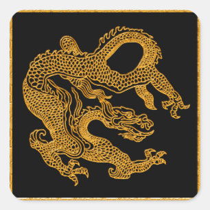 Sticker Carré Dragon oriental doré 01