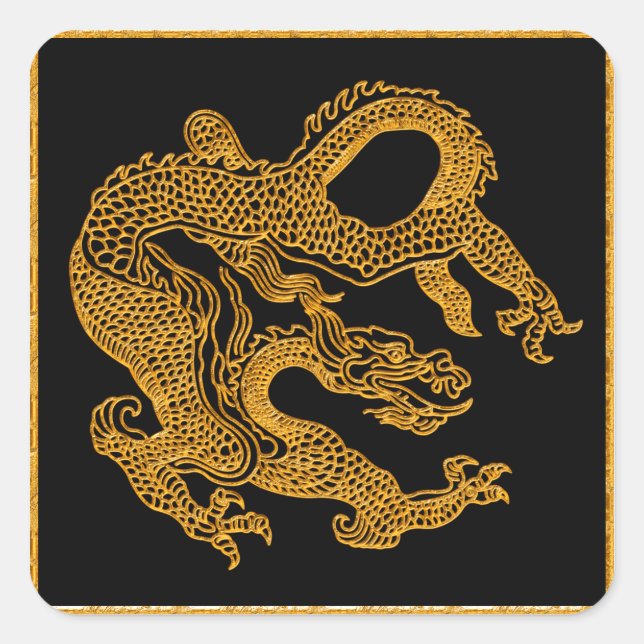 Sticker Carré Dragon oriental doré 01 (Devant)