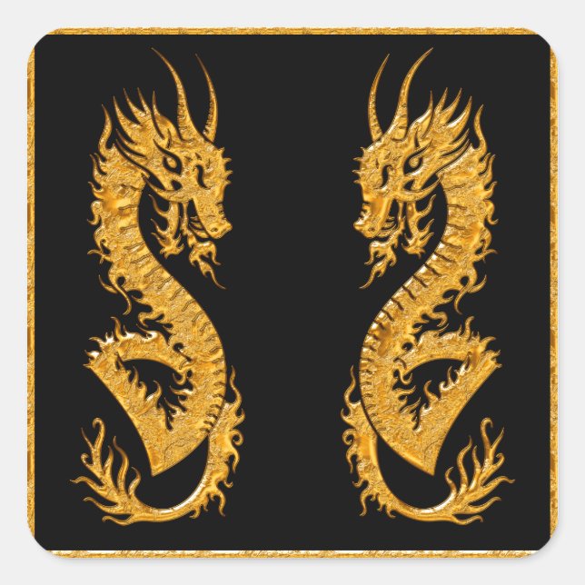 Sticker Carré Dragon oriental doré 02 (Devant)