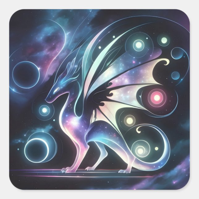 Sticker Carré Dragon papillon spatial (Devant)