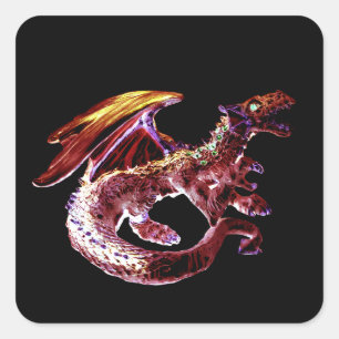 Sticker Carré Dragon personnalisable Fantasy Rouge Rubis