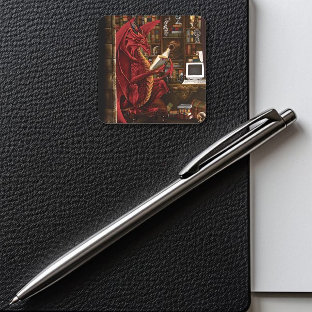 Sticker Carré Dragon Podcast Library (Créateur téléchargé)