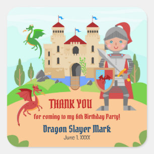Sticker Carré Dragon Slayer Knight Boy fête d'anniversaire