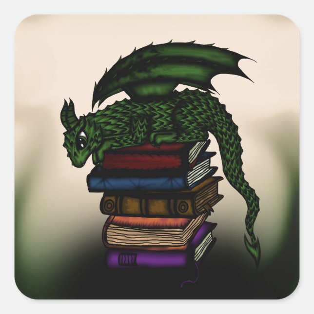 Sticker Carré Dragon sur livres (Devant)