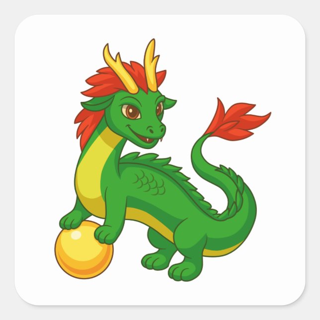 Sticker Carré Dragon vert chinois (Devant)