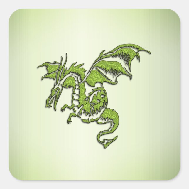 Sticker Carré Dragon volant vert (Devant)