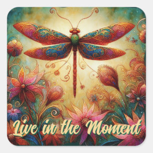 Sticker Carré Dragonfly lunaire Floral Art Abstrait Turquoise ro