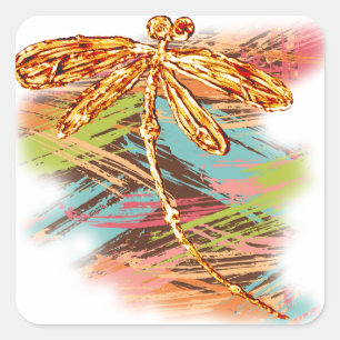 Sticker Carré Dragonfly orange Splash