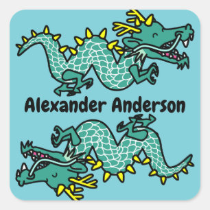Sticker Carré Dragons Chinois Mignons Personnalisés