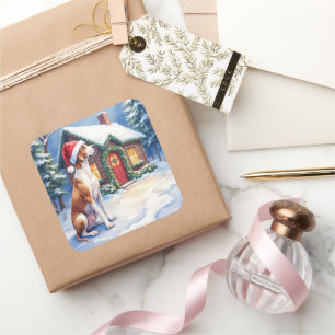 Sticker Carré Drame danois Cabane enneigée Chapeau de Père Noël 