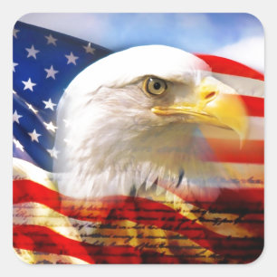 Sticker Carré Drapeau américain avec Eagle chauve