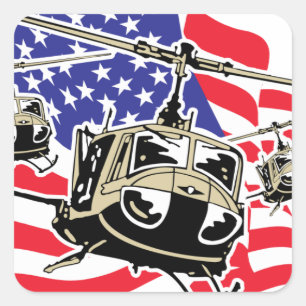 Sticker Carré Drapeau américain avec hélicoptères