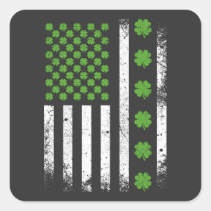 Sticker Carré Drapeau américain avec shamrock