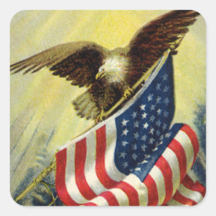 Sticker Carré Drapeau américain d'aigle patriotique vintage