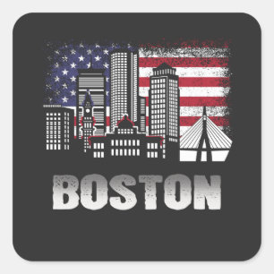Sticker Carré Drapeau américain de Boston Skyline