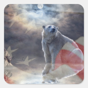 Sticker Carré Drapeau américain de l'Ours polaire de l'Alaska