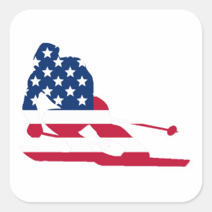 Sticker Carré Drapeau américain de ski