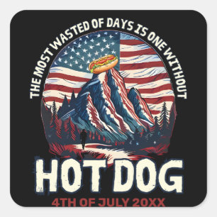 Sticker Carré Drapeau américain drôle 4 juillet hot chien