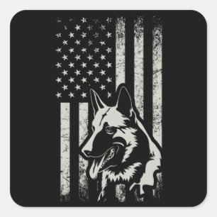 Sticker Carré Drapeau américain du berger allemand cadeau Patrio