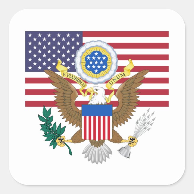 Sticker Carré Drapeau américain et blason, États-Unis (Devant)
