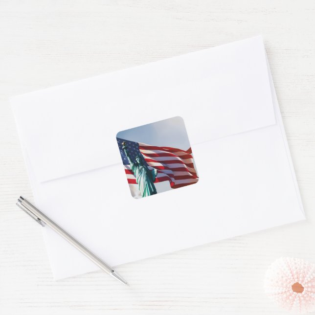 Sticker Carré Drapeau américain Lady Liberty (Enveloppe)