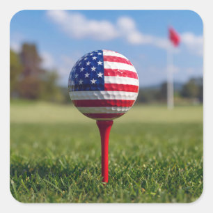 Sticker Carré Drapeau américain sur un ballon de golf