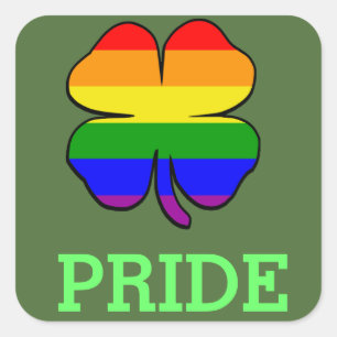 Sticker Carré Drapeau arc-en-ciel de la fierté gay trèfle