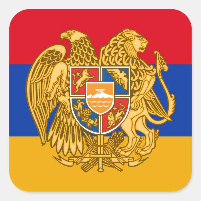 Sticker Carré Drapeau arménien et armoiries, Drapeau de l'Arméni (Devant)