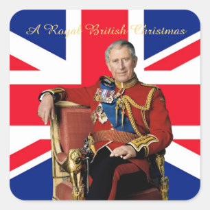 Sticker Carré Drapeau britannique King Charles III Salutation de