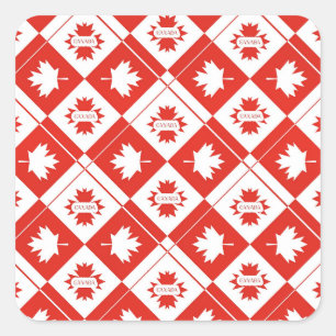 Sticker Carré Drapeau canadien avec feuilles d'érable