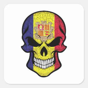 Sticker Carré Drapeau crâne souriant d'Andorre