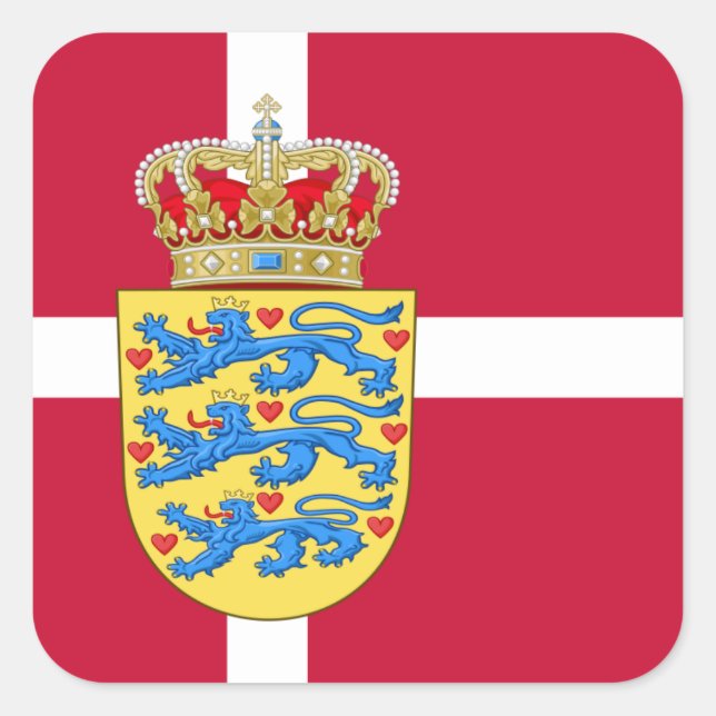 Sticker Carré Drapeau danois et armoiries du Danemark (Devant)