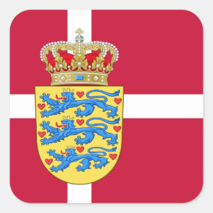 Sticker Carré Drapeau danois et armoiries du Danemark