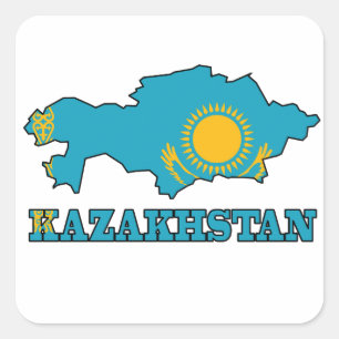 Sticker Carré Drapeau dans la carte de Kazakhstan