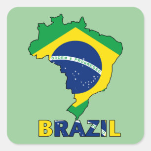 Sticker Carré Drapeau dans la carte du Brésil